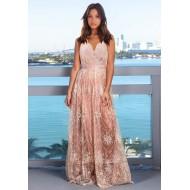 Rožnata elegantna obleka v obliki črke z V-izrezom brez rokavov Alice