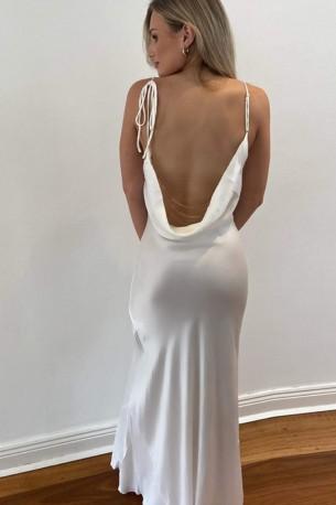 Seksi dolga obleka brez hrbta z belimi naramnicami Alphosine