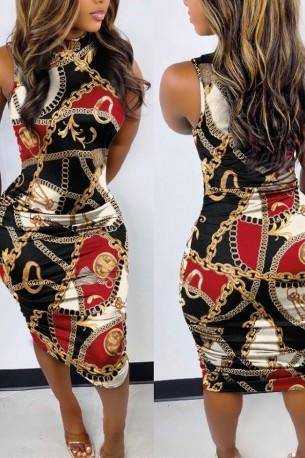 Seksi obleka midi z visokim ovratnikom brez rokavov Fashio