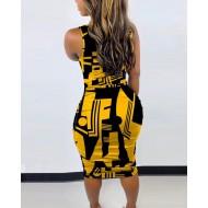 Seksi obleka midi z visokim ovratnikom brez rokavov Yelow