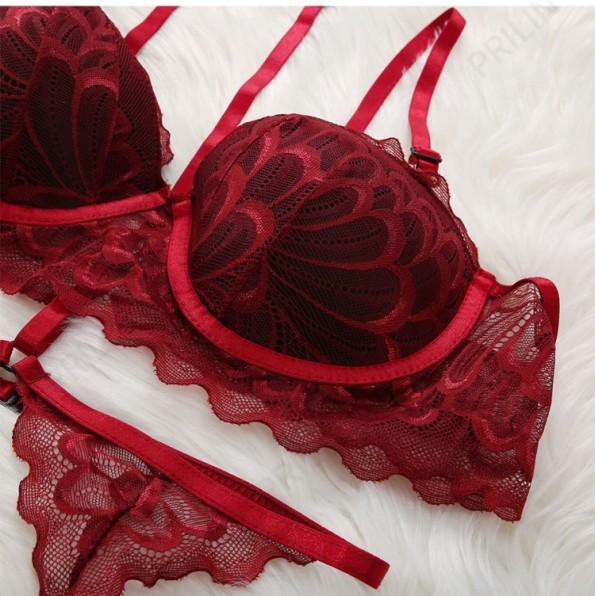 Seksi rdeči komplet spodnjega perila s čipko Galter