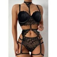 Seksi črni komplet spodnjega perila s čipkami Aisha