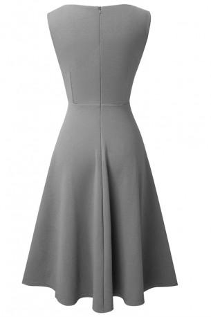 Siva elegantna obleka brez rokavov z V-izrezom Silviana