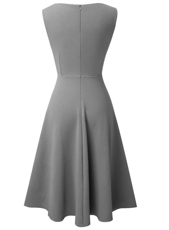 Siva elegantna obleka brez rokavov z V-izrezom Silviana