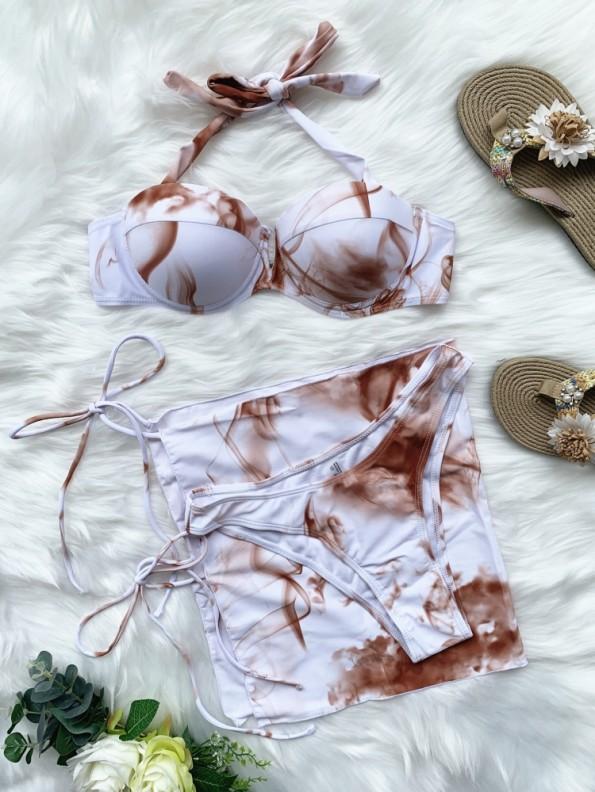 Tridelne kopalke s prekrivalom z belim tie-dye printom Choco
