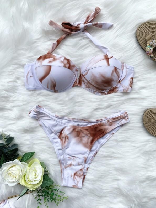 Tridelne kopalke s prekrivalom z belim tie-dye printom Choco