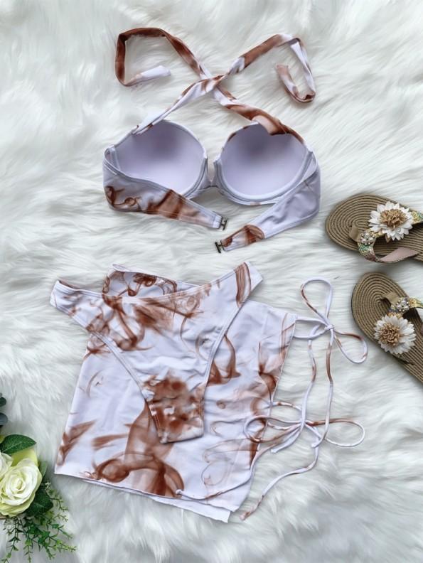 Tridelne kopalke s prekrivalom z belim tie-dye printom Choco
