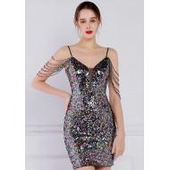 Večbarvna obleka brez rokavov z bleščicami Lina