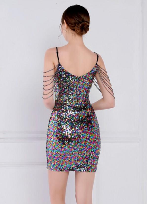 Večbarvna obleka brez rokavov z bleščicami Lina