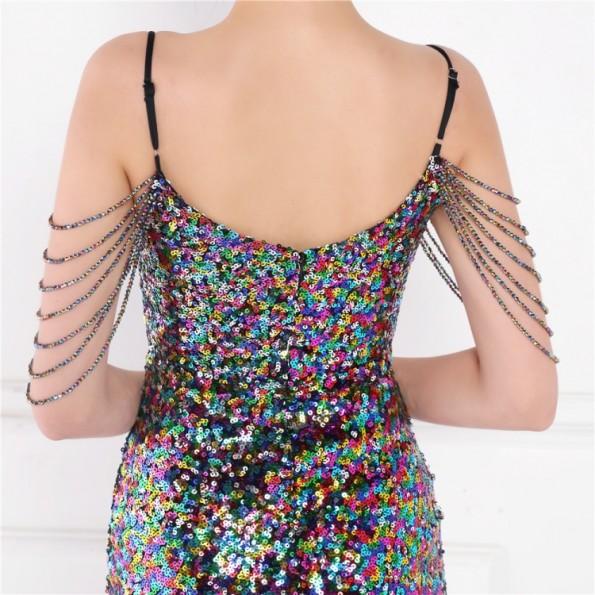 Večbarvna obleka brez rokavov z bleščicami Lina
