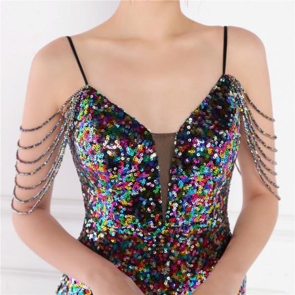 Večbarvna obleka brez rokavov z bleščicami Lina