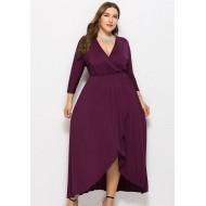 Vijolična obleka  z dolgimi rokavi in V izrezom za močnejše Nicole