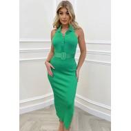 Zelena elegantna obleka brez rokavov in z podloženim ovratnikom Heidi