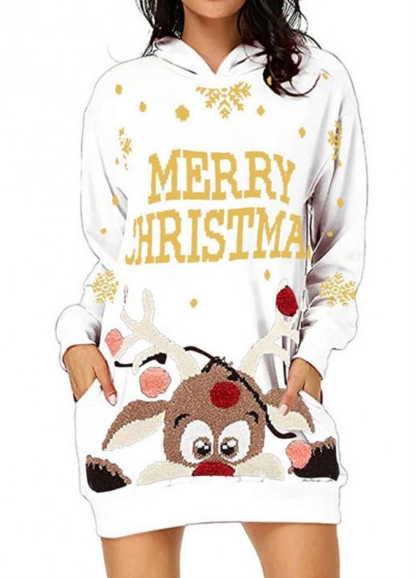 Zimski božični beli pulover z dolgimi rokavi Hanna