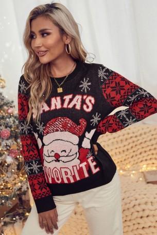 Zimski rdeči božični pulover z okroglim izrezom z dolgimi rokavi Harper