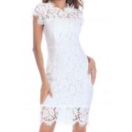 Bela čipkasta elegantna midi obleka Valla
