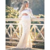 Bela čipkasta poročna obleka za nosečnice Milly