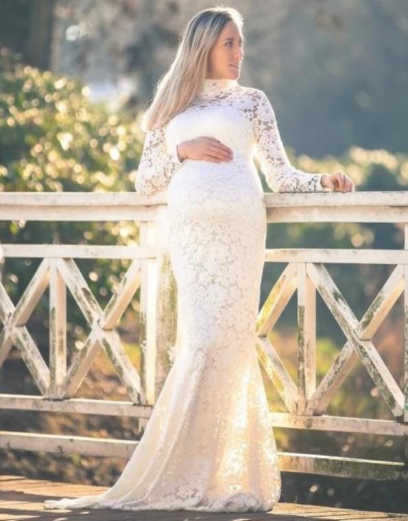 Bela čipkasta poročna obleka za nosečnice Milly