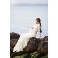 Bela čipkasta poročna obleka za nosečnice Milly