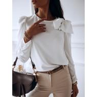 Bela majica z okroglim izrezom z rokavi Ira