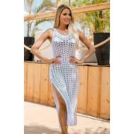 Bela obleka na plaži s kroji brez rokavov Dona