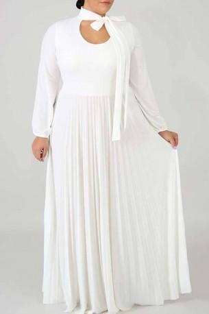 Bela podaljšana obleka z dolgimi rokavi Vanessa