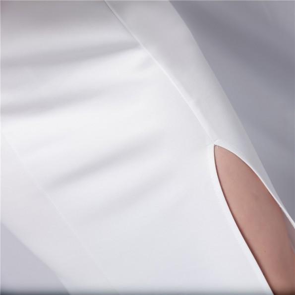 Bela večerna in poročna obleka brez naramnic z zgornjimi režami Donna