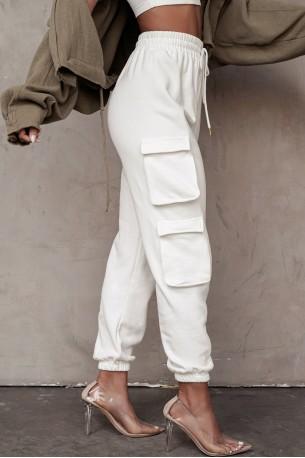 Bele cargo hlače z vezicami Clare