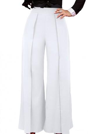 Bele ohlapne elegantne hlače z visokim pasom Katja