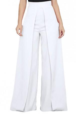 Bele ohlapne elegantne hlače z visokim pasom Katja