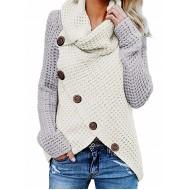 Beli pleteni pulover z ovratnikom in gumbi