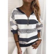 Beli pulover s črtami na zadrgo Viviana