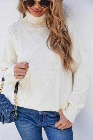 Beli pulover z ovratnikom Donna