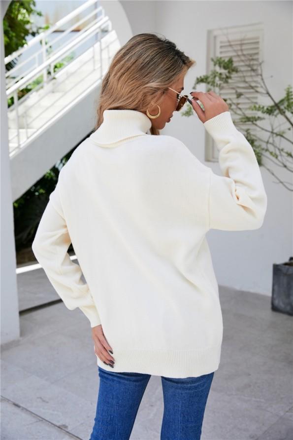 Beli pulover z ovratnikom Donna
