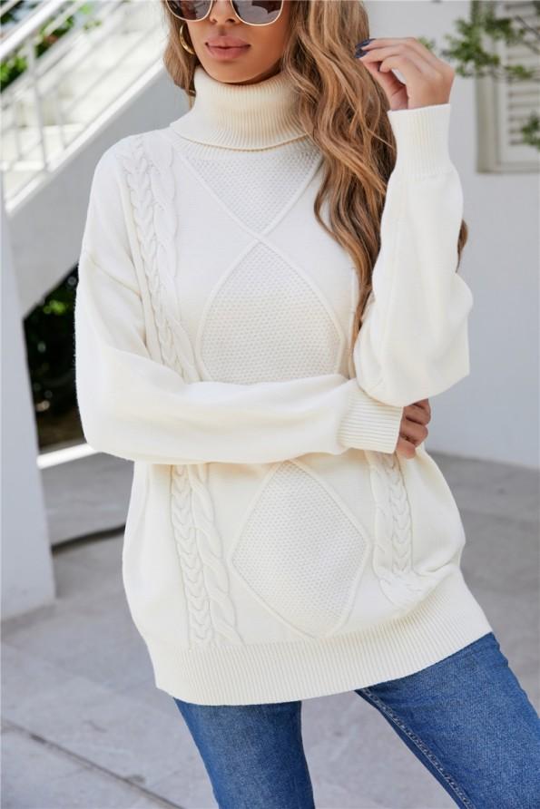 Beli pulover z ovratnikom Donna
