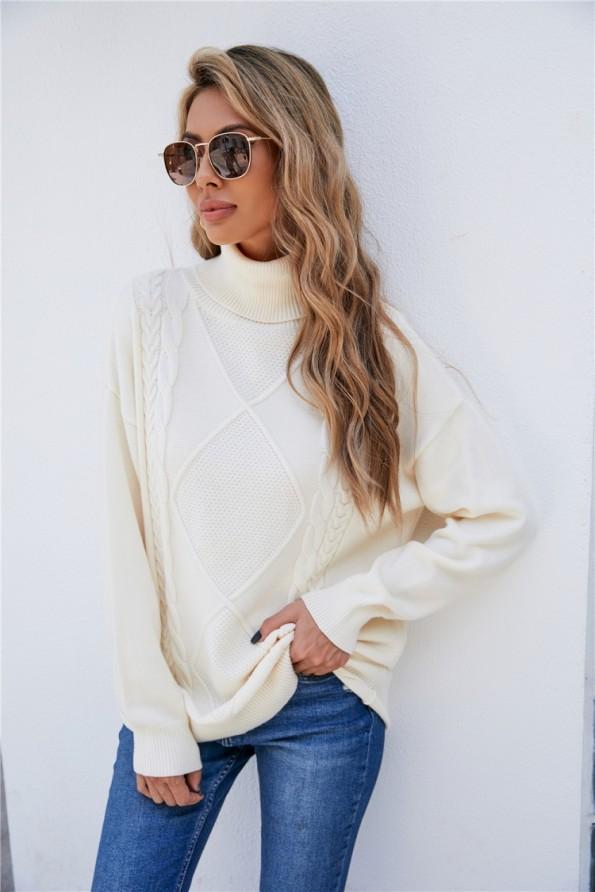 Beli pulover z ovratnikom Donna