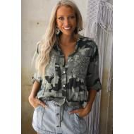 Bluza v sivem kontrastu in s svetlečimi prsnimi žepi Olivia