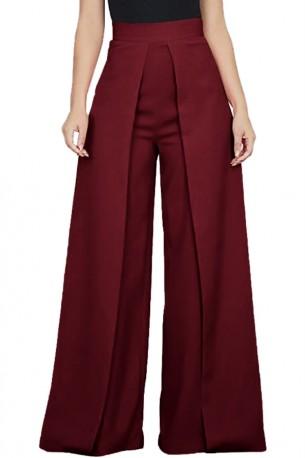 Bordo ohlapne elegantne hlače z visokim pasom Tajda
