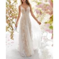 Čipkasta poročna obleka z izrezom brez rokavov Mia