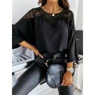 Črna elegantna bluza s čipkami Ona