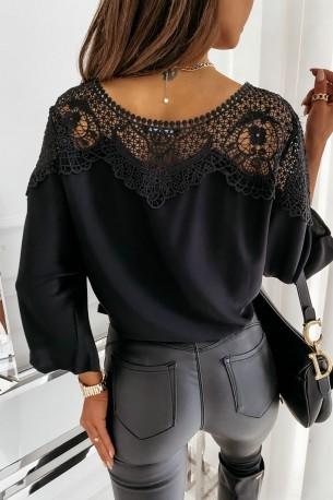 Črna elegantna bluza s čipkami Ona
