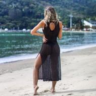Črna kvačkana obleka za plažo brez rokavov Condy