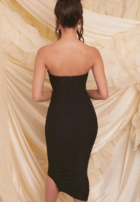 Črna obleka Midi brez naramnic Tita