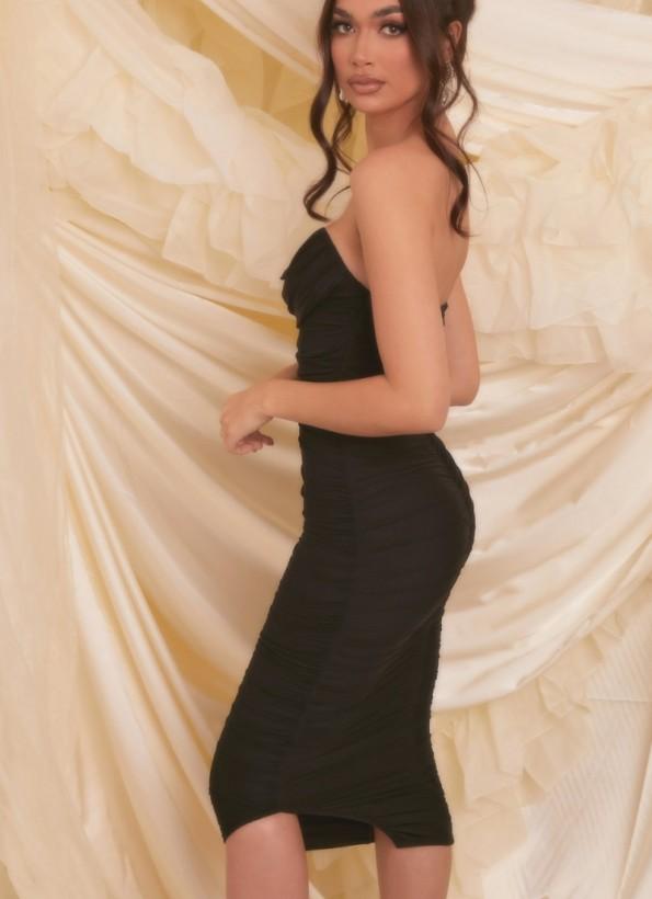 Črna obleka Midi brez naramnic Tita