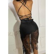 Črna poletna obleka s seksi čipkastim pasom Pina