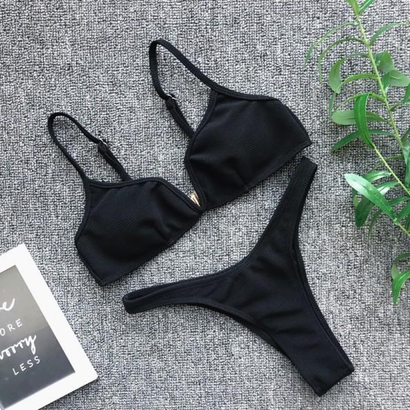 Črne seksi dvodelne kopalke s trakovi Nina