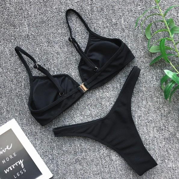 Črne seksi dvodelne kopalke s trakovi Nina