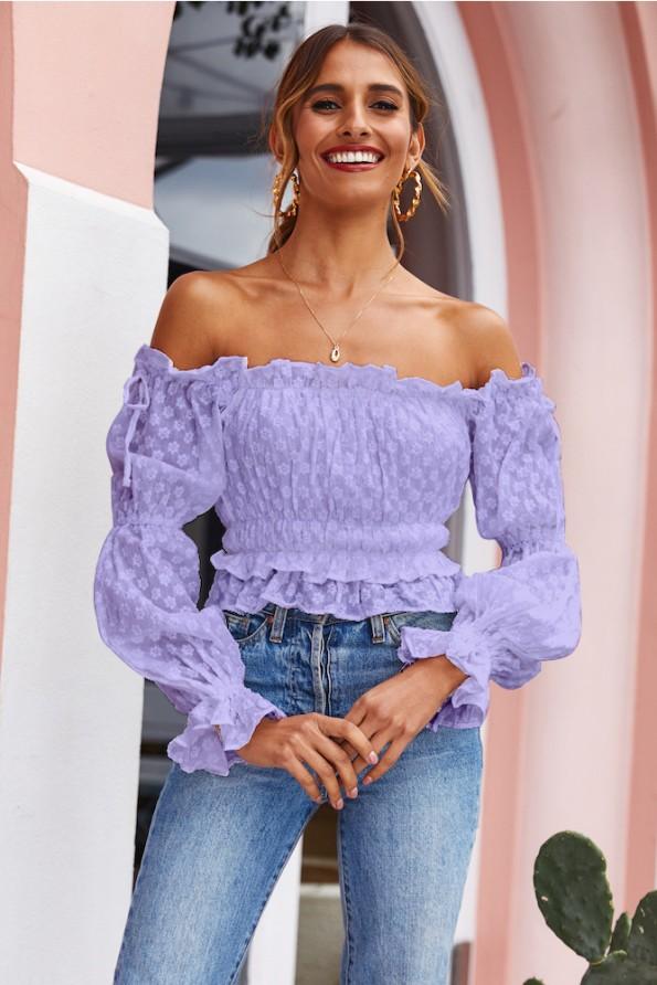 Crop Top z rameni z naramnicami in pop rokavi Velly