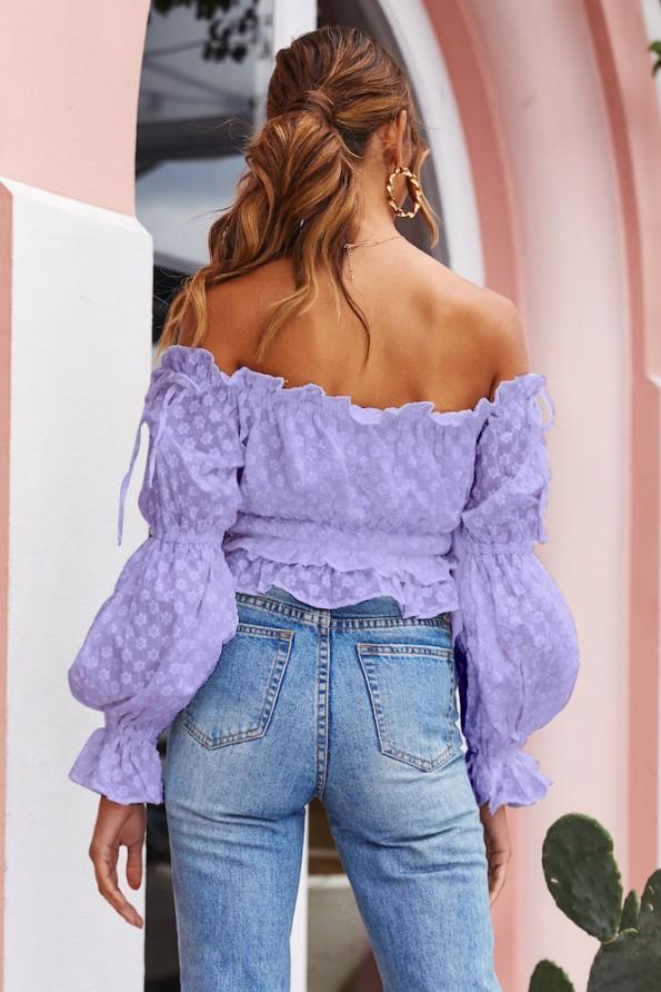 Crop Top z rameni z naramnicami in pop rokavi Velly