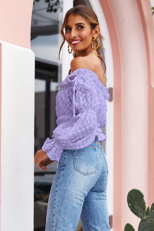 Crop Top z rameni z naramnicami in pop rokavi Velly
